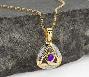 Diamond Amethyst Gold Celtic Trinity Knot Necklace