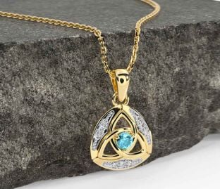 Diamond Aquamarine Gold Celtic Trinity Knot Necklace