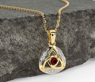 Diamond Garnet Gold Celtic Trinity Knot Necklace