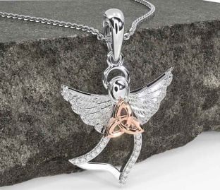 Diamond Rose Gold Silver Celtic Trinity Knot Necklace
