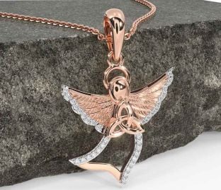 Diamond Rose Gold Silver Celtic Trinity Knot Necklace