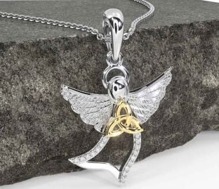 Diamond White Yellow Gold Celtic Trinity Knot Necklace