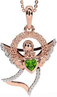 Diamond Peridot Rose Gold Silver Claddagh Celtic Trinity Knot Necklace