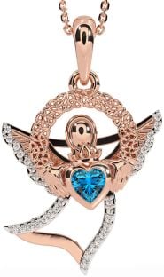 Diamond Topaz Rose Gold Silver Claddagh Celtic Trinity Knot Necklace