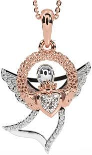 Diamond Rose Gold Silver Claddagh Celtic Trinity Knot Necklace