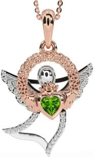 Diamond Peridot Rose Gold Silver Claddagh Celtic Trinity Knot Necklace