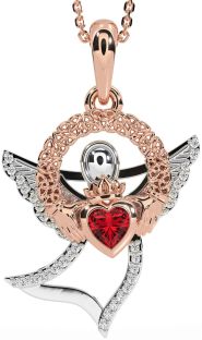 Diamond Ruby Rose Gold Silver Claddagh Celtic Trinity Knot Necklace