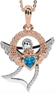 Diamond Topaz Rose Gold Silver Claddagh Celtic Trinity Knot Necklace