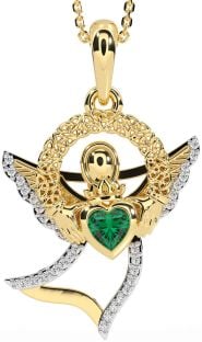 Diamond Emerald Gold Silver Claddagh Celtic Trinity Knot Necklace