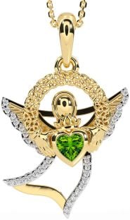 Diamond Peridot Gold Silver Claddagh Celtic Trinity Knot Necklace