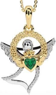 Diamond Emerald Gold Silver Claddagh Celtic Trinity Knot Necklace