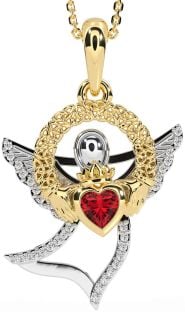 Diamond Ruby Gold Silver Claddagh Celtic Trinity Knot Necklace