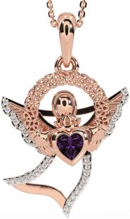 Diamond Alexandrite Rose Gold Claddagh Celtic Trinity Knot Necklace