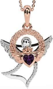 Diamond Alexandrite White Rose Gold Claddagh Celtic Trinity Knot Necklace