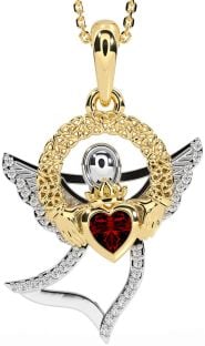 Diamond Garnet Gold Silver Claddagh Celtic Trinity Knot Necklace