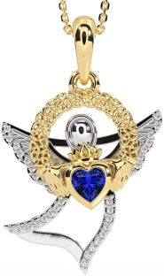 Diamond Sapphire Gold Silver Claddagh Celtic Trinity Knot Necklace