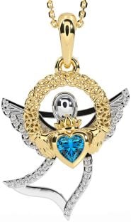 Diamond Topaz Gold Silver Claddagh Celtic Trinity Knot Necklace