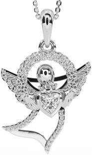 Diamond White Gold Claddagh Celtic Trinity Knot Necklace