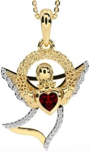 Diamond Garnet Gold Claddagh Celtic Trinity Knot Necklace