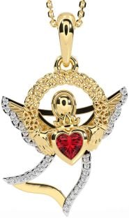 Diamond Ruby Gold Claddagh Celtic Trinity Knot Necklace