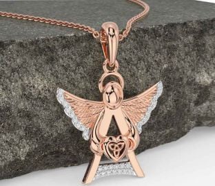 Diamond Rose Gold Silver Celtic Trinity Knot Heart Necklace