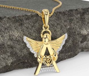 Diamond Gold Silver Celtic Trinity Knot Heart Necklace