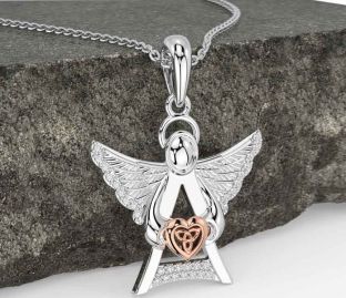 Diamond Rose Gold Silver Celtic Trinity Knot Heart Necklace