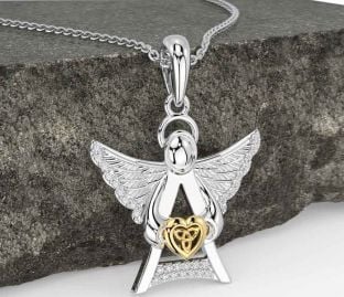 Diamond Gold Silver Celtic Trinity Knot Heart Necklace