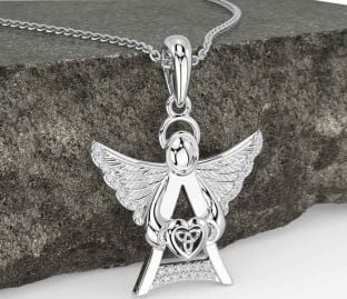 Diamond White Gold Celtic Trinity Knot Heart Necklace