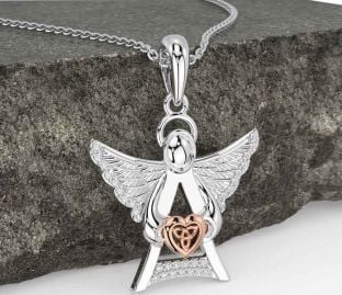 Diamond White Rose Gold Celtic Trinity Knot Heart Necklace