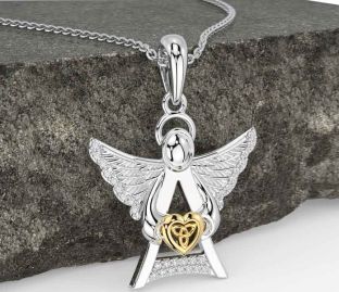 Diamond White Yellow Gold Celtic Trinity Knot Heart Necklace