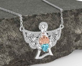 Diamond Aquamarine Rose Gold Silver Claddagh Necklace