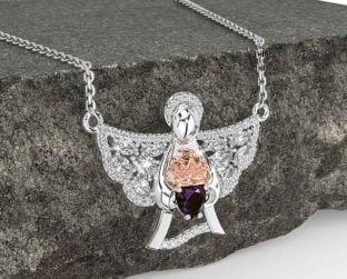 Diamond Alexandrite Rose Gold Silver Claddagh Necklace