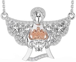 Diamond Rose Gold Silver Claddagh Necklace