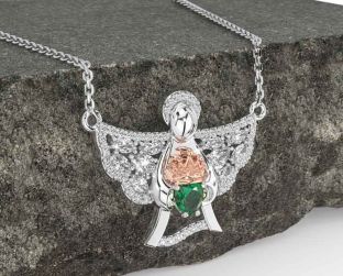 Diamond Emerald Rose Gold Silver Claddagh Necklace