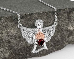 Diamond Garnet Rose Gold Silver Claddagh Necklace