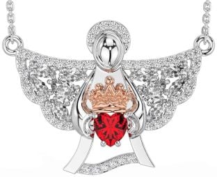 Diamond Ruby Rose Gold Silver Claddagh Necklace