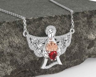 Diamond Ruby Rose Gold Silver Claddagh Necklace