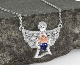 Diamond Sapphire Rose Gold Silver Claddagh Necklace