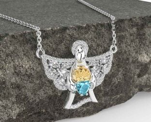 Diamond Aquamarine Gold Silver Claddagh Necklace