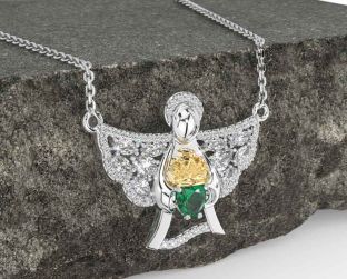 Diamond Emerald Gold Silver Claddagh Necklace