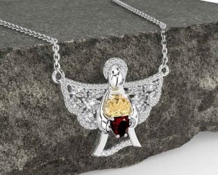 Diamond Garnet Gold Silver Claddagh Necklace