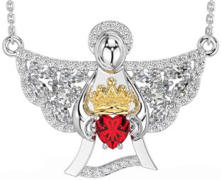 Diamond Ruby Gold Silver Claddagh Necklace
