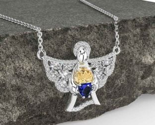 Diamond Sapphire Gold Silver Claddagh Necklace