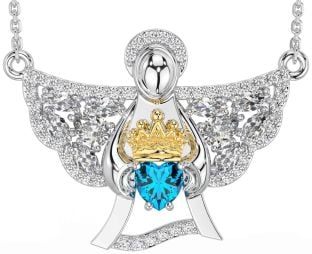 Diamond Topaz Gold Silver Claddagh Necklace