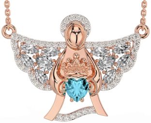 Diamond Aquamarine Rose Gold Silver Claddagh Necklace