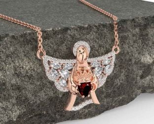 Diamond Garnet Rose Gold Silver Claddagh Necklace