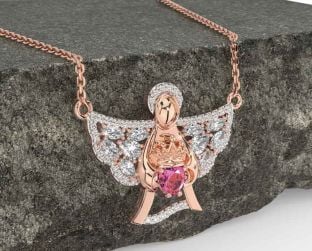 Diamond Pink Tourmaline Rose Gold Silver Claddagh Necklace