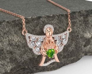 Diamond Peridot Rose Gold Silver Claddagh Necklace