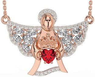 Diamond Ruby Rose Gold Silver Claddagh Necklace